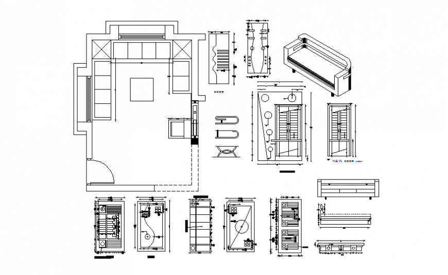 A the Drawing room furniture detail dwg file