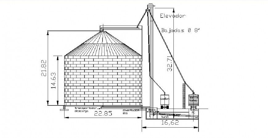 A tower pit on a farm house type elevation and cad drawing details dwg file