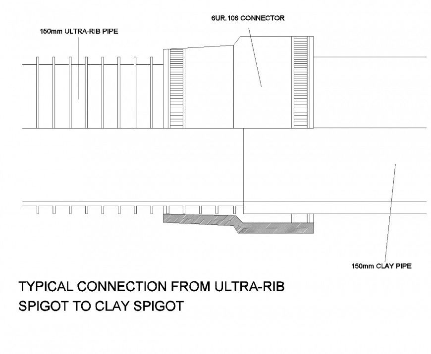 A typical connection from ultra rib spigot to clay spigot autocad file