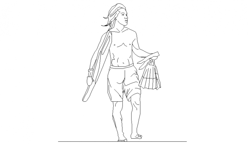 A worker with her tool in standing position Auto cad block dwg file