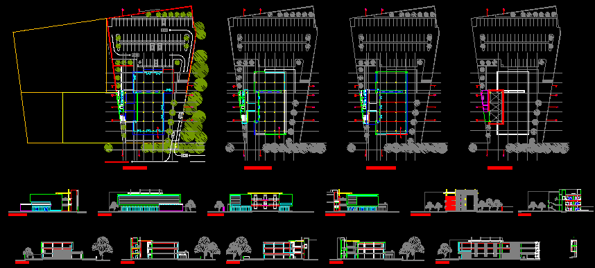 Modern Restaurant DWG Design with Detailed Floor and Elevation Plans