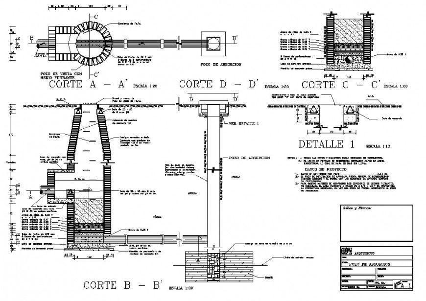 Absorption well detail drawing in dwg AutoCAD file.