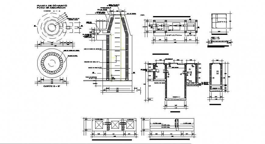 Absorption well plan and elevation with sanitary detail in auto cad