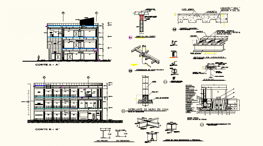 Academic building detail elevation and section layout file