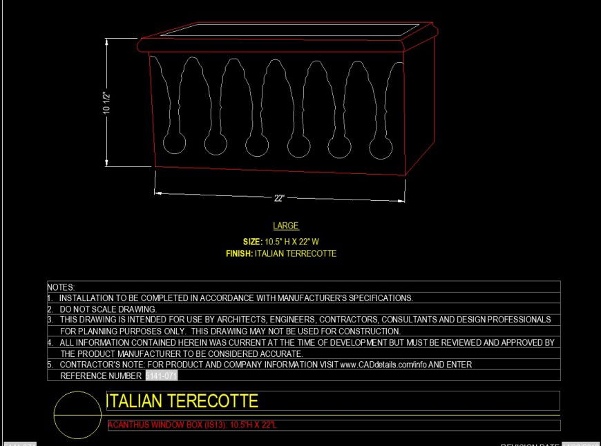 Acanthus window box drawing in dwg file.