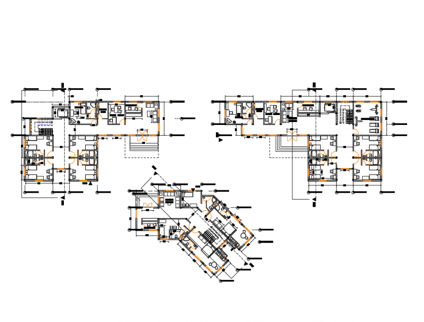 Accommodation hostel building floors plan cad drawing details dwg file