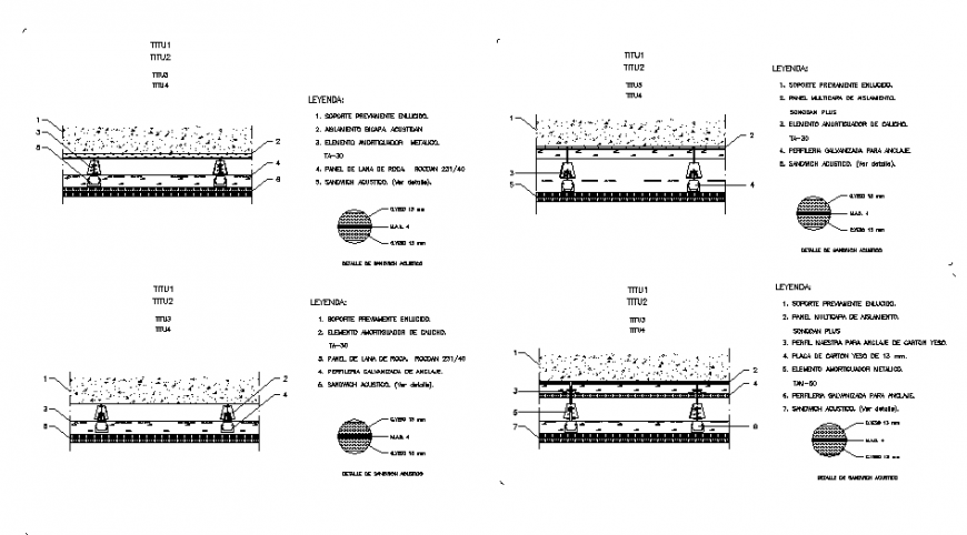 Acoustic-isolation of house roofs constructive structure details dwg file