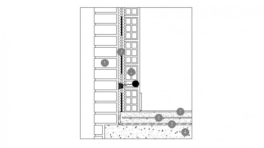 Acoustic brick wall elevation and insulation drawing details dwg file
