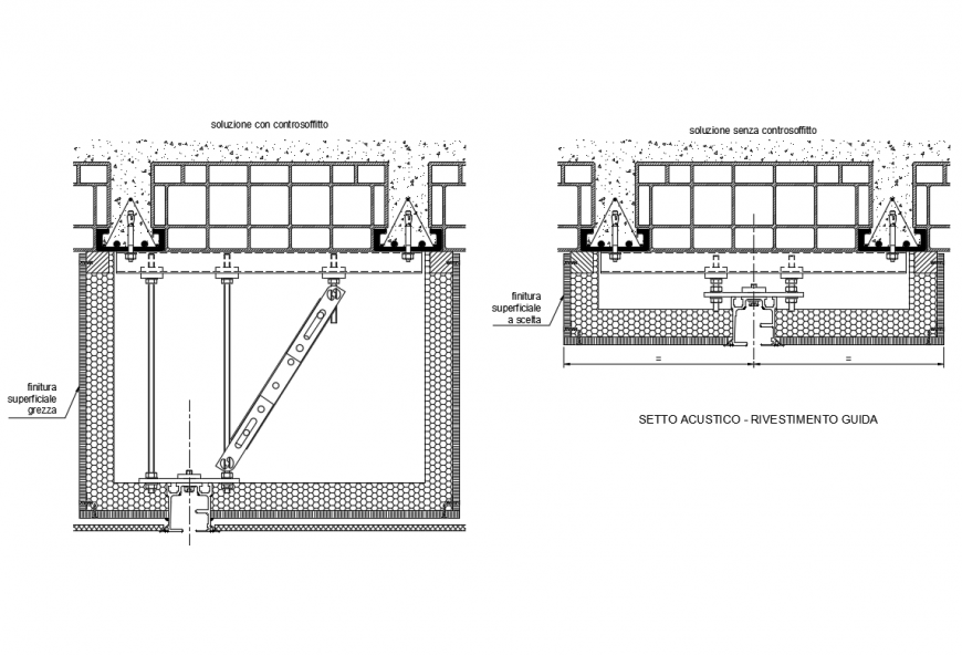 Acoustic false ceiling constructive structure details dwg file