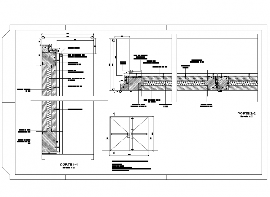 Acoustic insulation in openings section plan detail dwg file