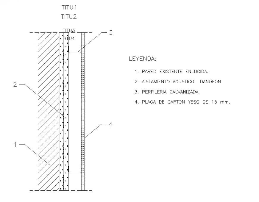 Acoustic insulation with plaster panels section detail dwg file