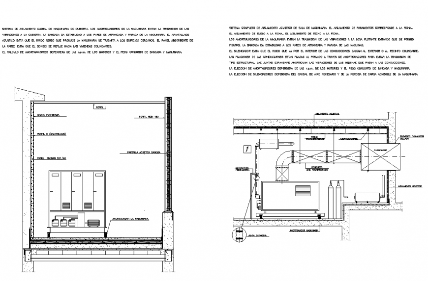 Acoustic isolation roof plan and section autocad file