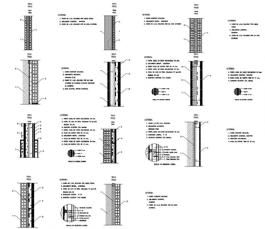 Acoustic isolation wall detail drawing in dwg AutoCAD file.