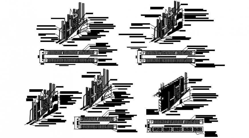Acoustic multiple walls constructive structure drawing details dwg file