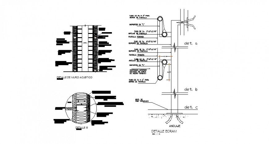 Acoustic wall constructive structure and ecram cad drawing details dwg file