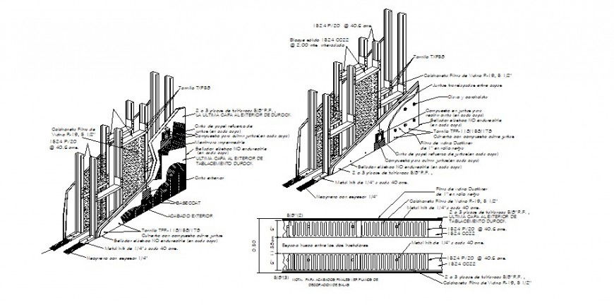 Acoustic wall structure isometric view with its plan in AutoCAD