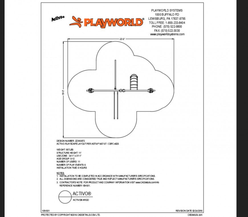 Activo argo play equipment for kinder garden dwg file