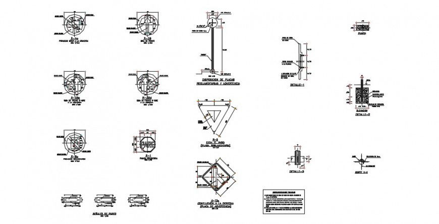 Actual road signs and code detail sectional detail dwg file