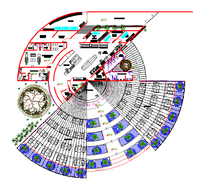 Modern Circular Restaurant AutoCAD DWG Plan with Seating Layout