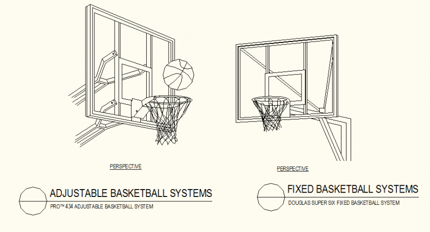 Adjustable and fixed basket ball system detail autocad file
