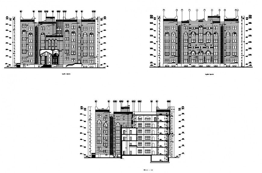 ADM multi-story residential building all sided elevation cad drawing details dwg file