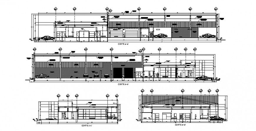 Admin office building all sided section cad drawing details dwg file