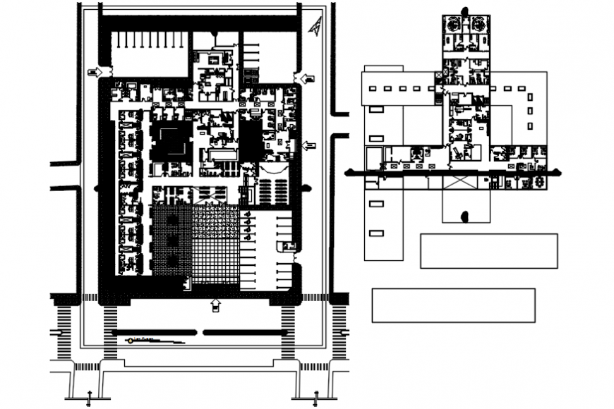 Admin office building distribution and floor plan 2d drawing details dwg file
