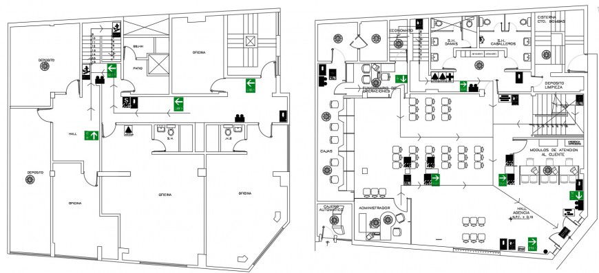 Admin office building floor plan with furniture cad drawing details dwg file