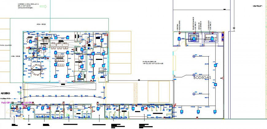Admin office distribution plan with electrical installation drawing details dwg file
