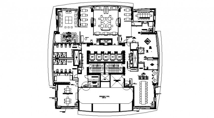 Admin office distribution plan with furniture drawing details dwg file