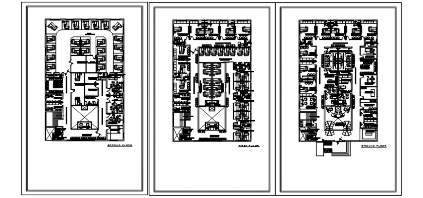 Admin office ground, first and second floor plan drawing details dwg file