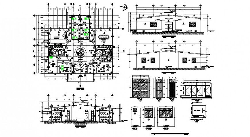 Administration building elevation, section and plan cad drawing details dwg file