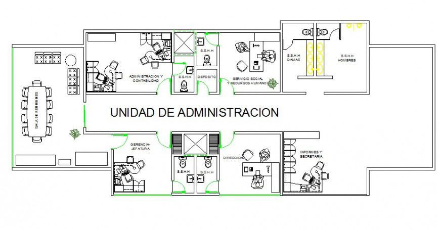 Administration floor details of multi-flooring hospital dwg file