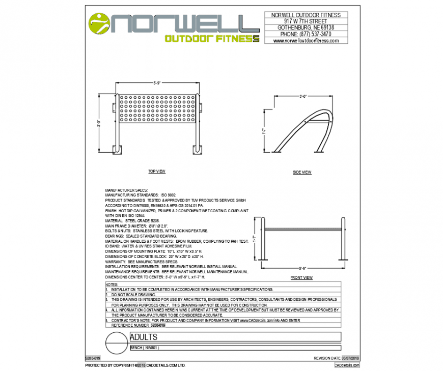 Adult aluminium bench for garden equipment cad block design dwg file