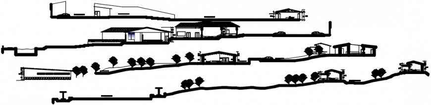 Adventure sports park with re-creation center elevations and sections details dwg file