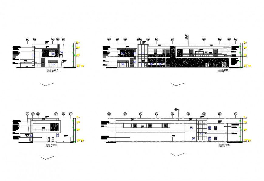 Aero-canter office building elevation and section details dwg file