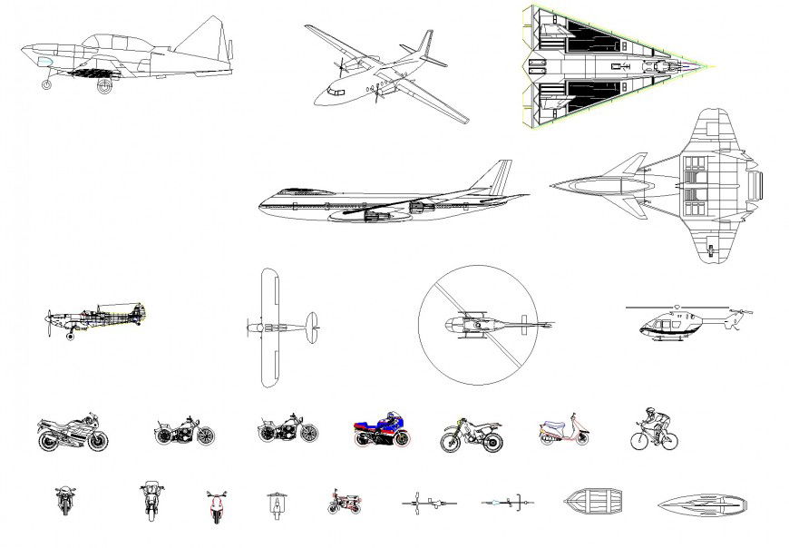 Aeroplane and bike 2 D block layout file