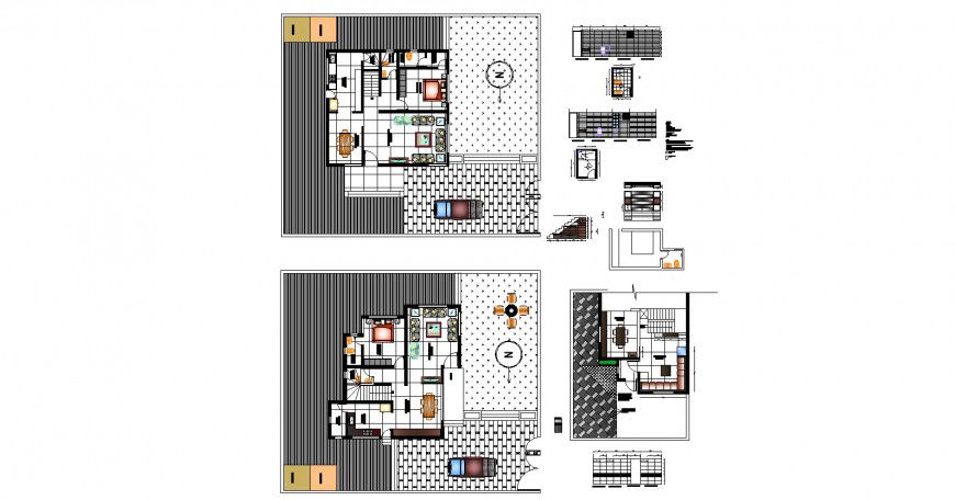 Aesthetic layout plan of the bungalow in dwg AutoCAD file.