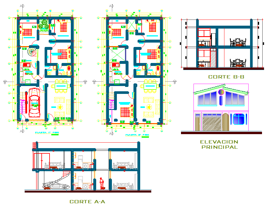 Modern Two Floor House Plan with 10x20m Layout and Detailed DWG Design