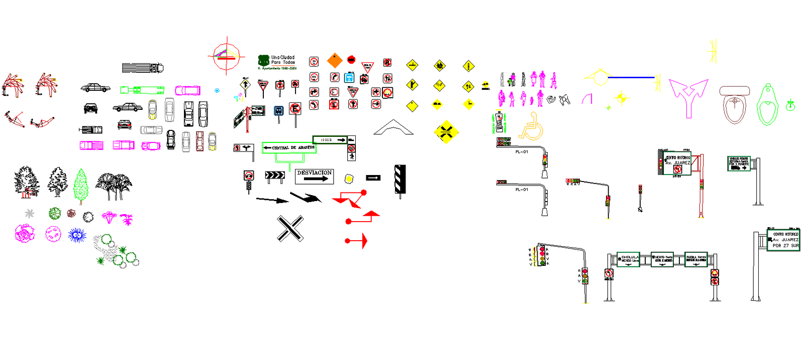 Traffic and Landscape AutoCAD DWG Blocks with 2D Design Elements