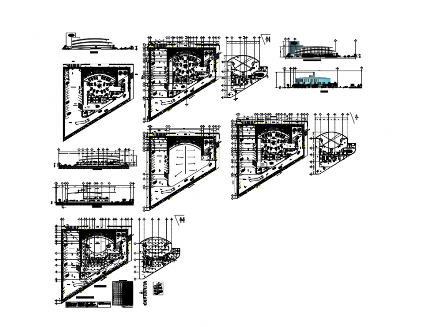 Agency office building elevation, section, plan and auto-cad details dwg file
