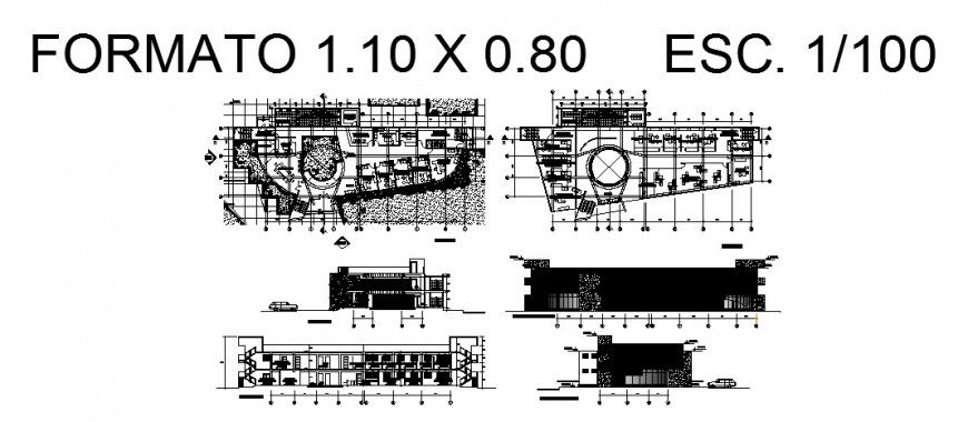 Agricultural research center building elevation, section and floor plan cad drawing details dwg file