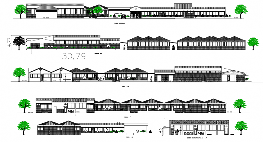 Agriculture school building all sided elevation drawing details dwg file