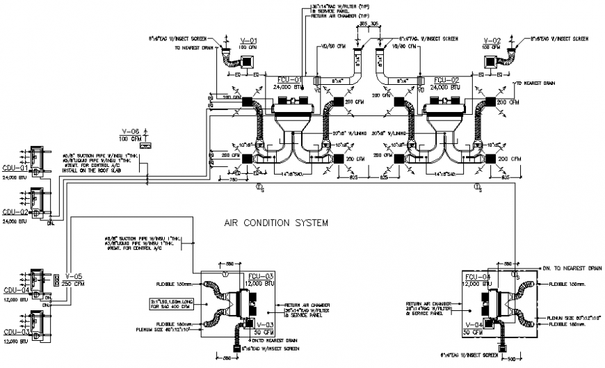 Air condition system electric connection cad drawing details dwg file