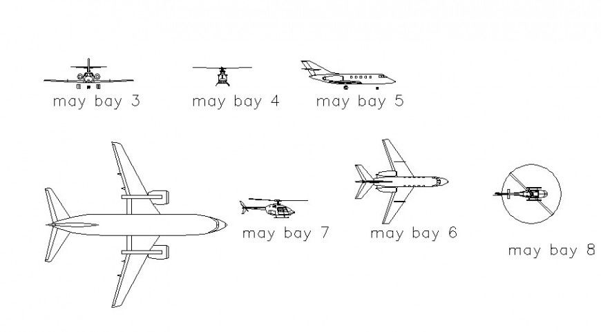 Airplane, helicopter and air vehicle blocks cad drawing details dwg file