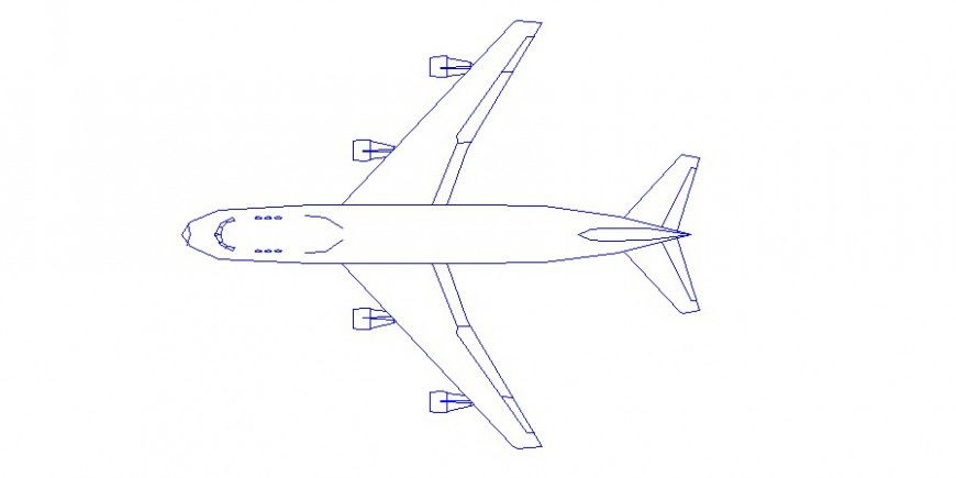 Airplane top view elevation block cad drawing details dwg file