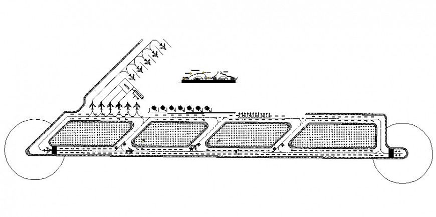 Airport building layout plan and landscaping structure cad drawing details dwg file