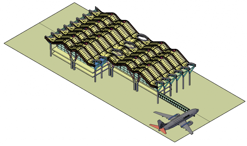 Airport building structure 3d model layout dwg file