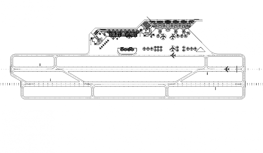 Airport building structure layout 2d view autocad file