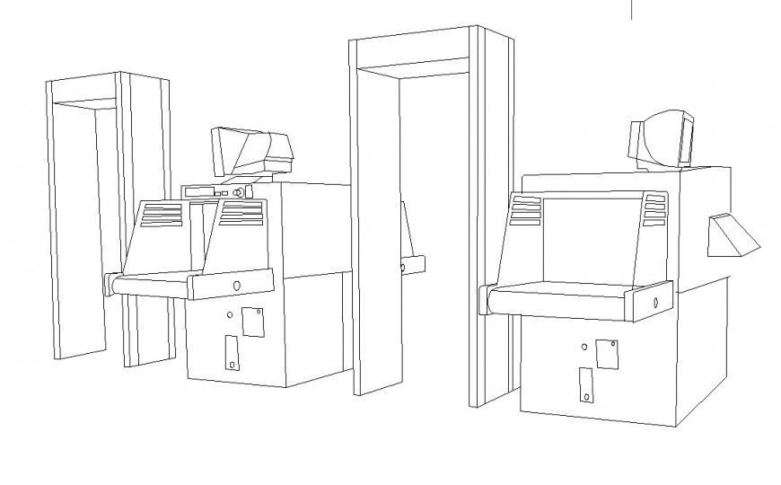 Airport checking and security system detail 2d view layout autocad file